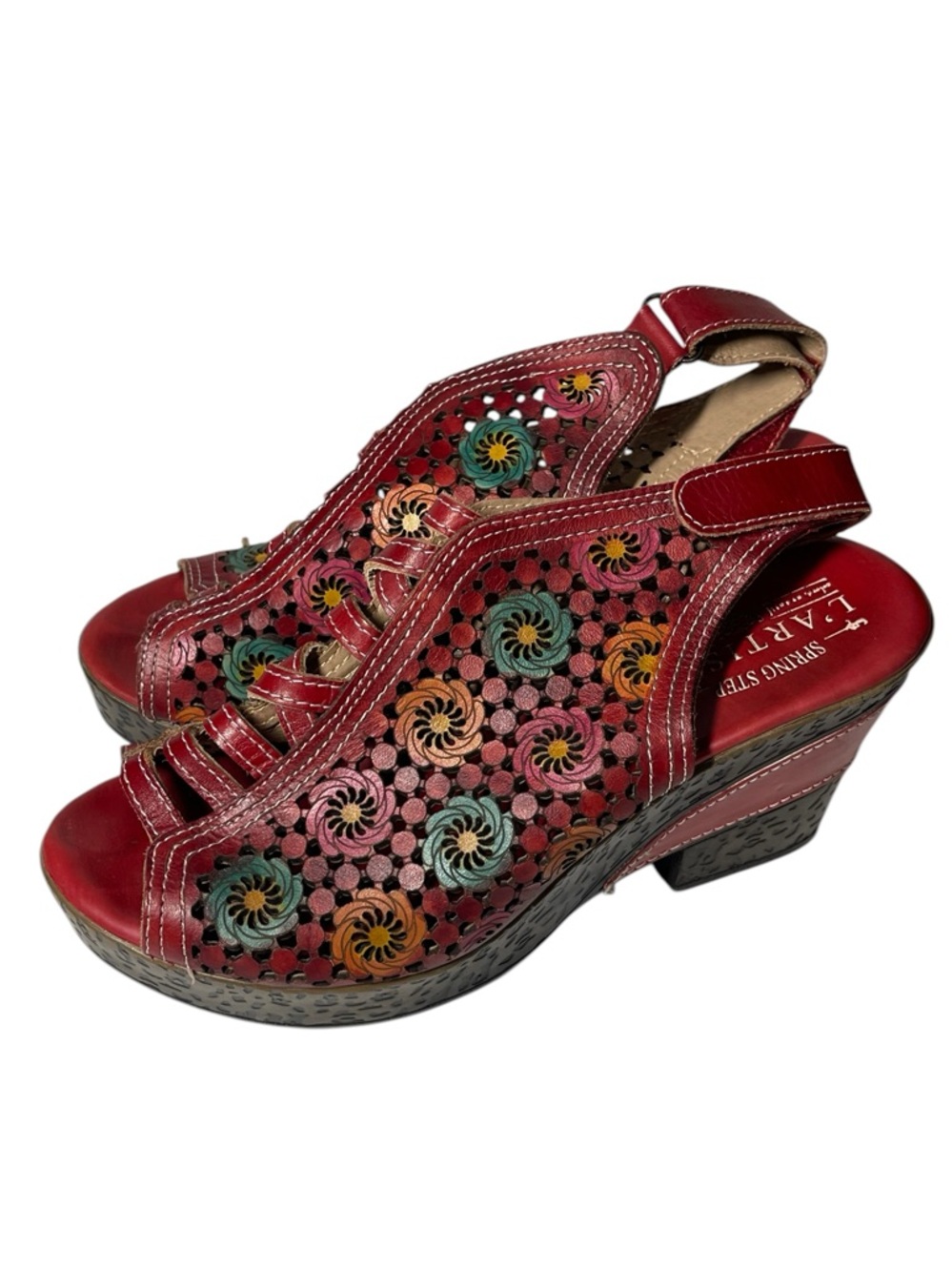 LArtiste Spring Step Pricilla Floral Cut-Out Leather Heeled Sandals 7.5 - Picture 4 of 10